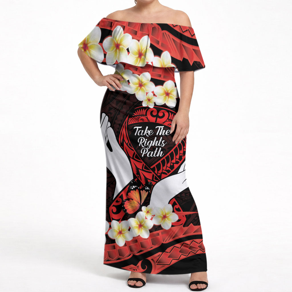 Polynesia AIDS Support Off Shoulder Maxi Dress Take The Rights Path Polynesian Pattern