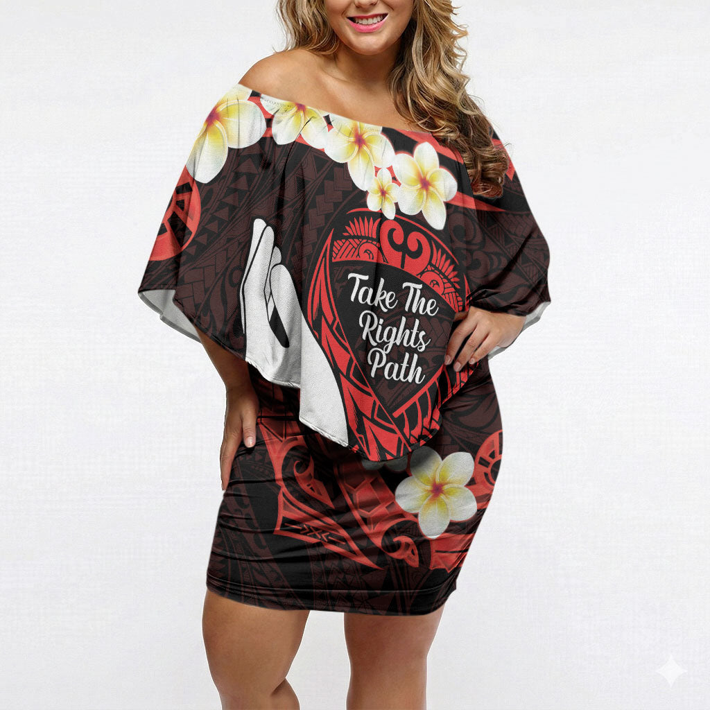 Polynesia AIDS Support Off Shoulder Short Dress Take The Rights Path Polynesian Pattern