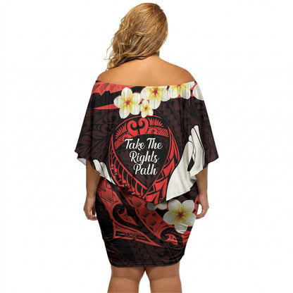 Polynesia AIDS Support Off Shoulder Short Dress Take The Rights Path Polynesian Pattern