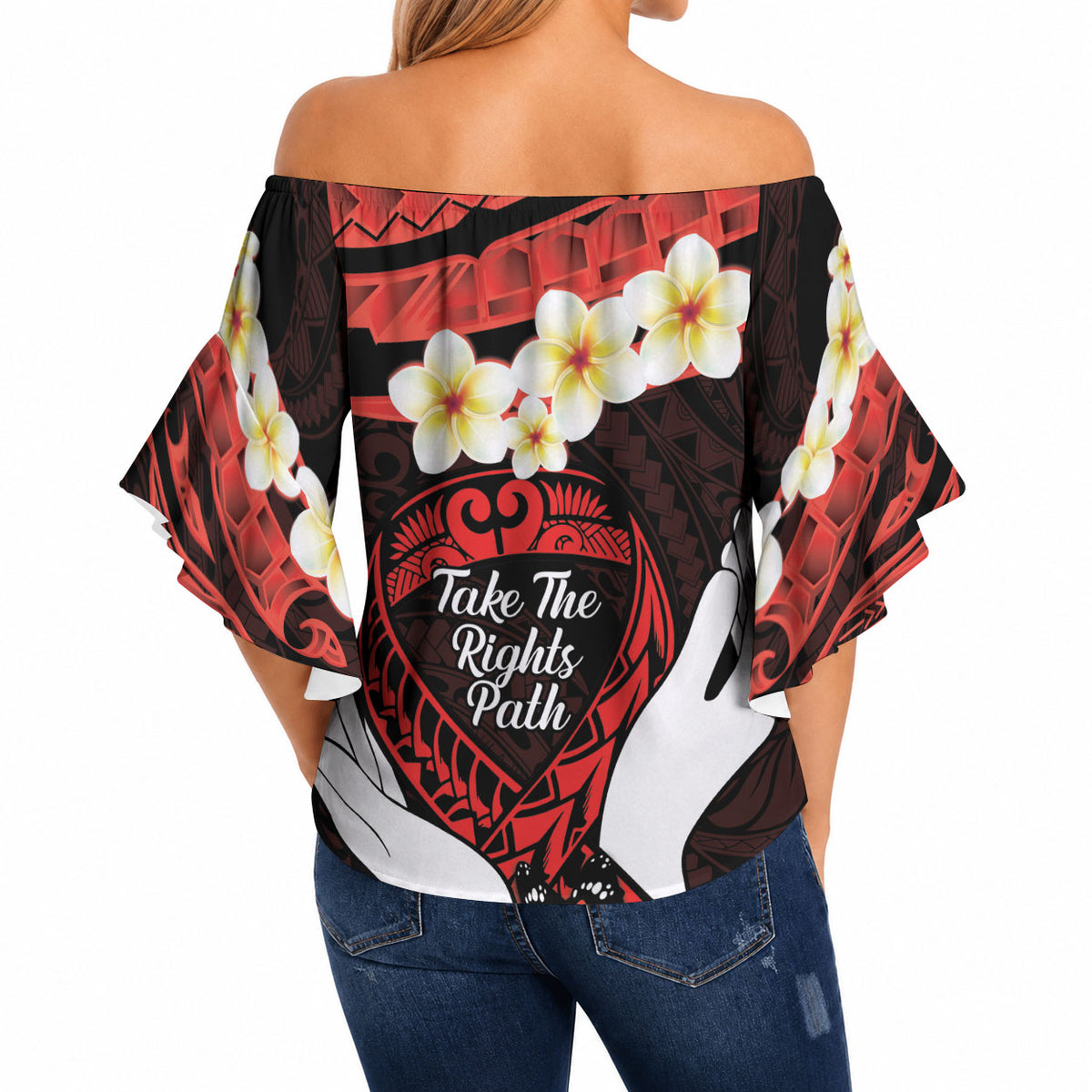 Polynesia AIDS Support Off Shoulder Wrap Waist Top Take The Rights Path Polynesian Pattern