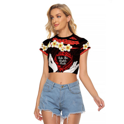 Polynesia AIDS Support Raglan Cropped T Shirt Take The Rights Path Polynesian Pattern
