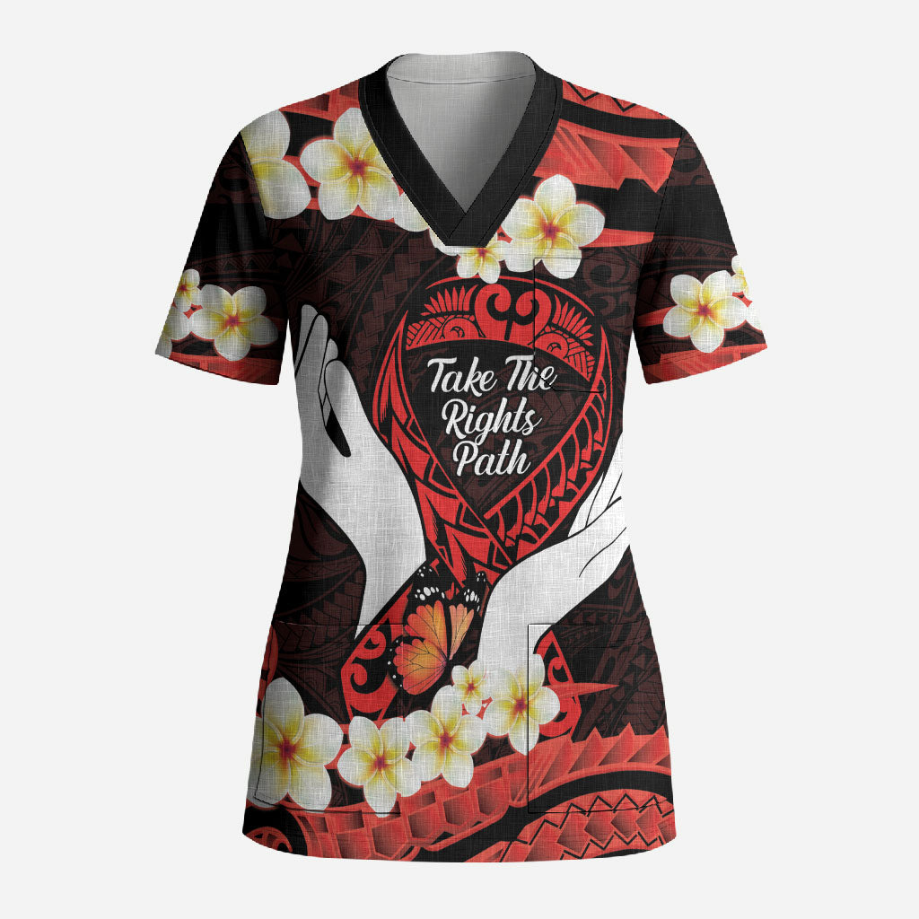 Polynesia AIDS Support Scrub Top Take The Rights Path Polynesian Pattern