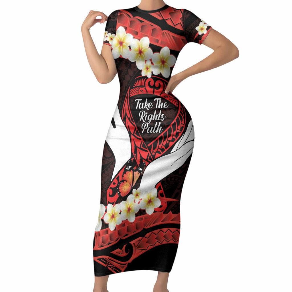 Polynesia AIDS Support Short Sleeve Bodycon Dress Take The Rights Path Polynesian Pattern