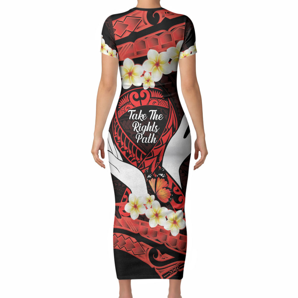 Polynesia AIDS Support Short Sleeve Bodycon Dress Take The Rights Path Polynesian Pattern