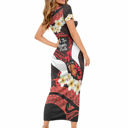Polynesia AIDS Support Short Sleeve Bodycon Dress Take The Rights Path Polynesian Pattern