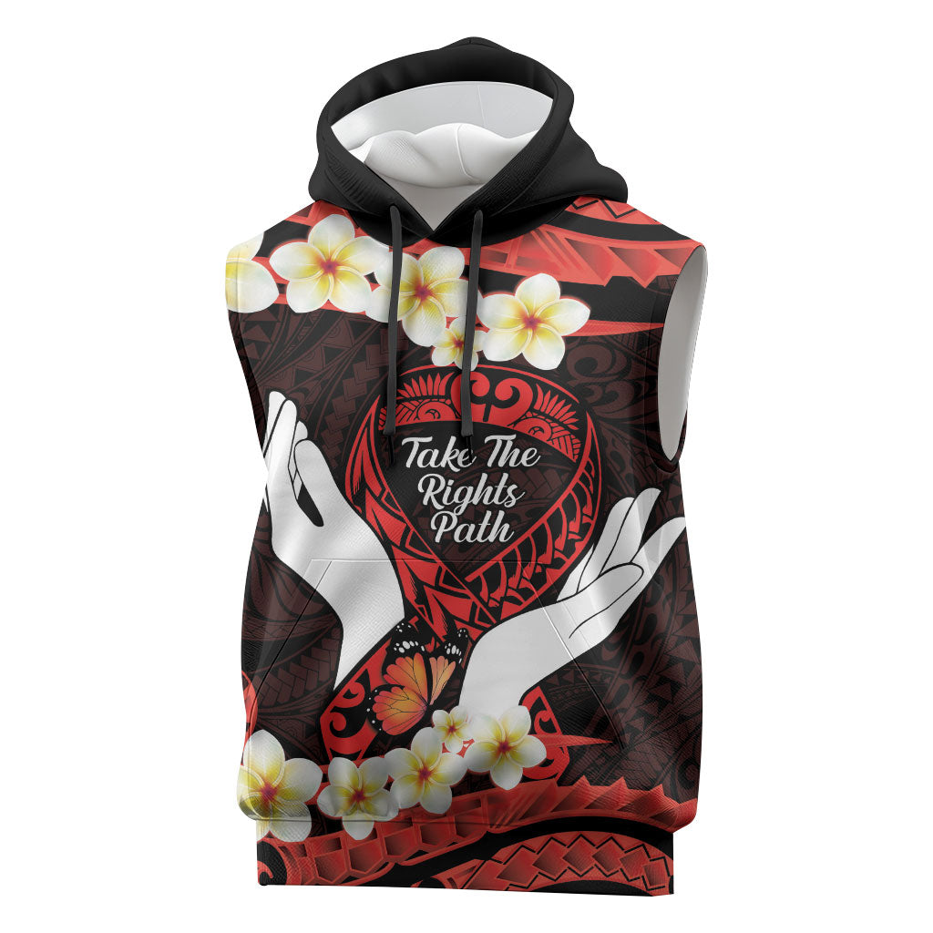 Polynesia AIDS Support Sleeveless Hoodie Take The Rights Path Polynesian Pattern