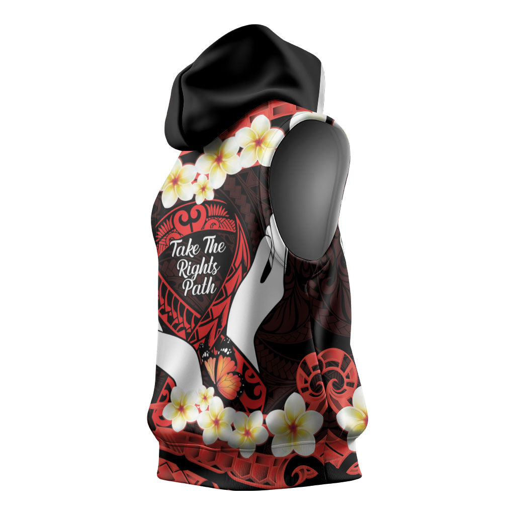 Polynesia AIDS Support Sleeveless Hoodie Take The Rights Path Polynesian Pattern