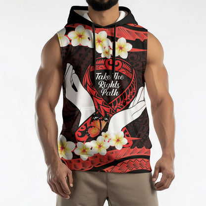 Polynesia AIDS Support Sleeveless Hoodie Take The Rights Path Polynesian Pattern