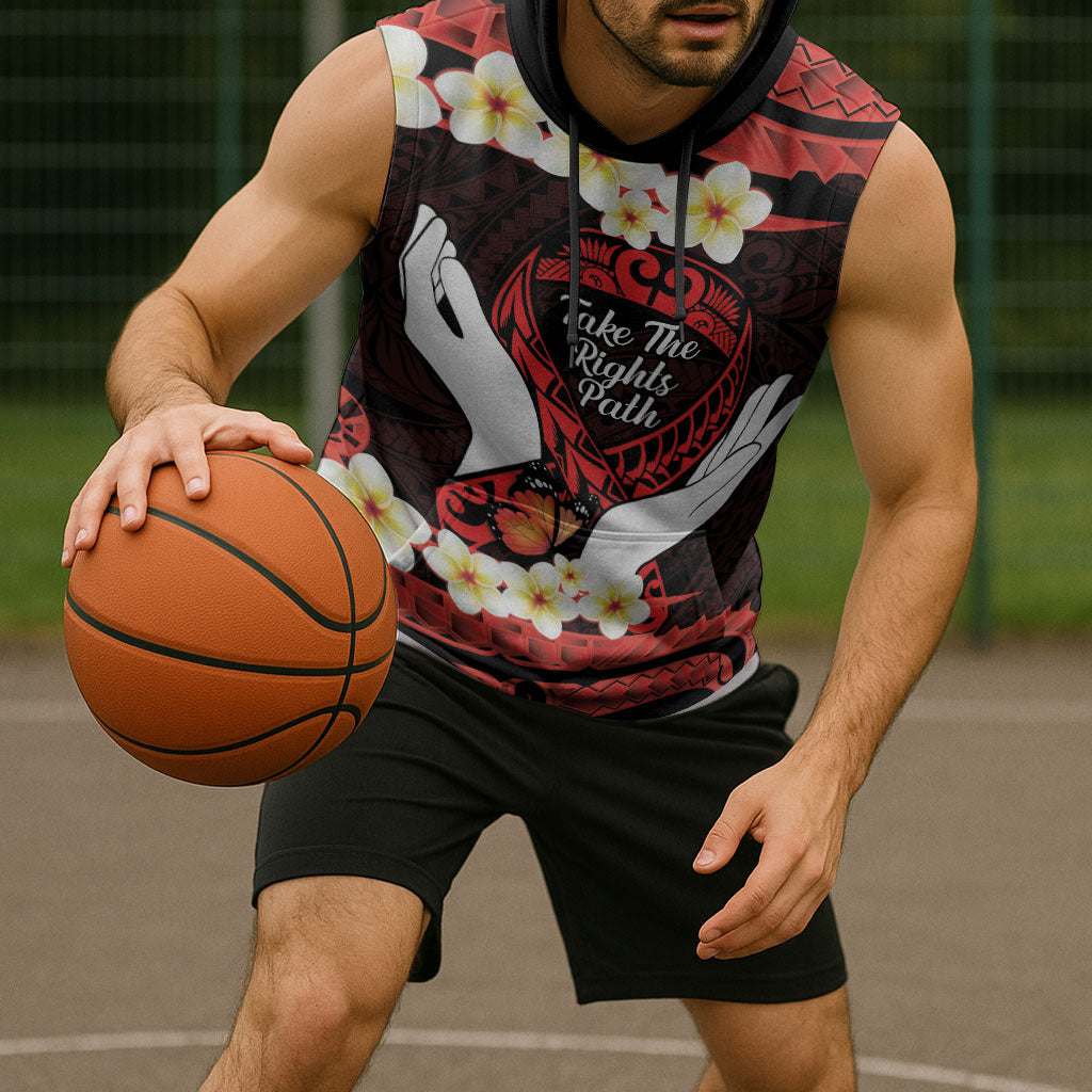 Polynesia AIDS Support Sleeveless Hoodie Take The Rights Path Polynesian Pattern
