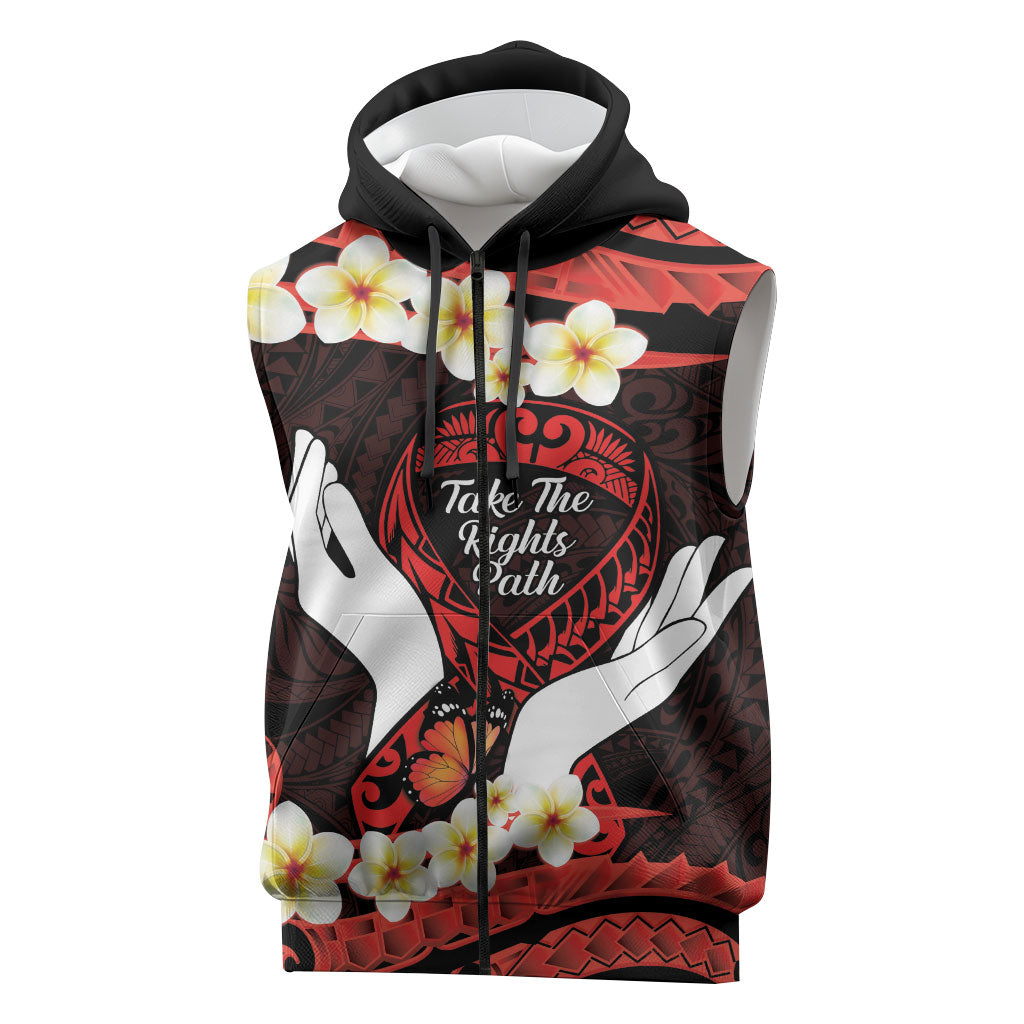 Polynesia AIDS Support Sleeveless Zip Hoodie Take The Rights Path Polynesian Pattern