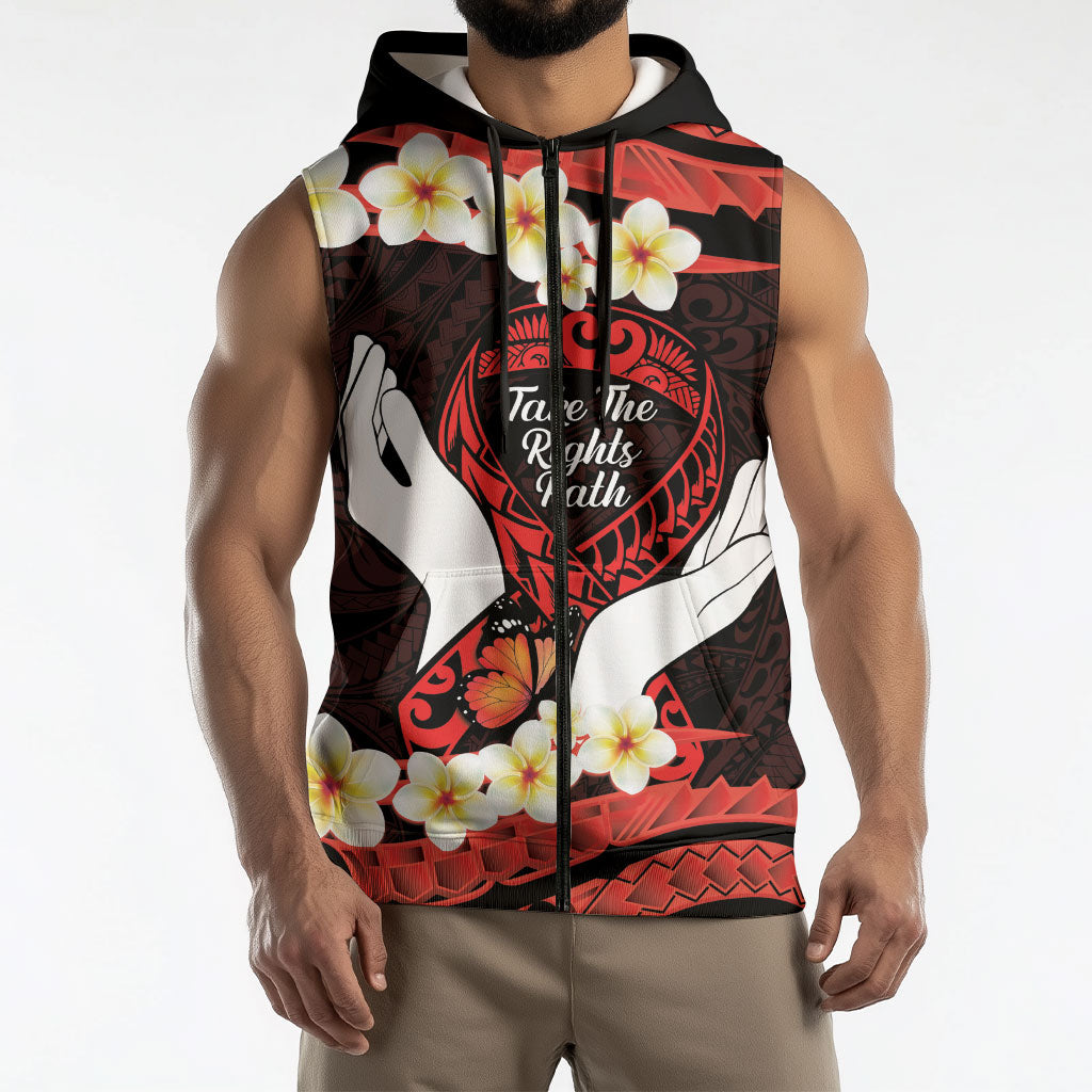 Polynesia AIDS Support Sleeveless Zip Hoodie Take The Rights Path Polynesian Pattern