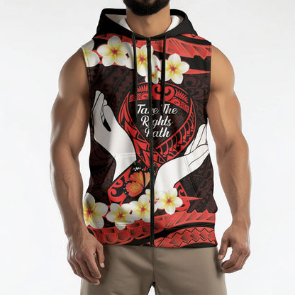 Polynesia AIDS Support Sleeveless Zip Hoodie Take The Rights Path Polynesian Pattern