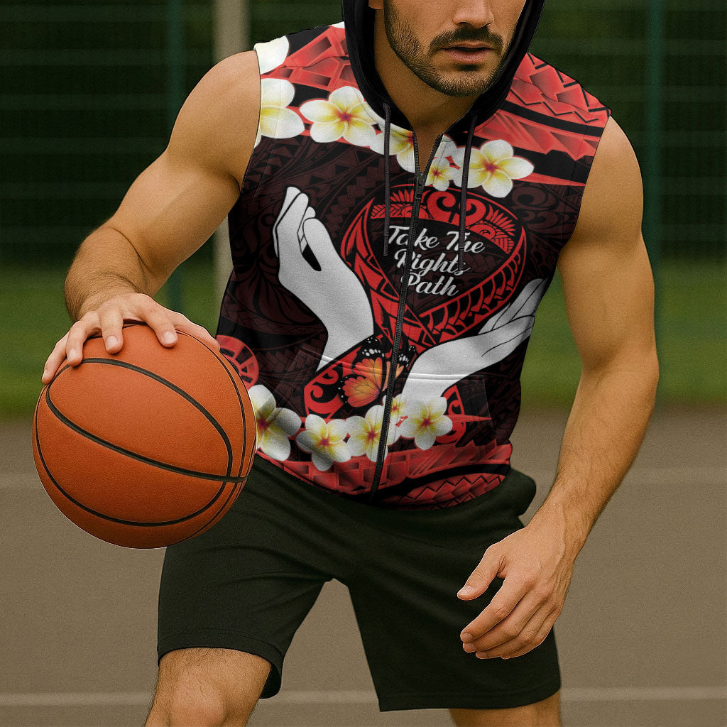 Polynesia AIDS Support Sleeveless Zip Hoodie Take The Rights Path Polynesian Pattern