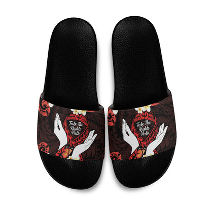 Polynesia AIDS Support Slide Sandals Take The Rights Path Polynesian Pattern