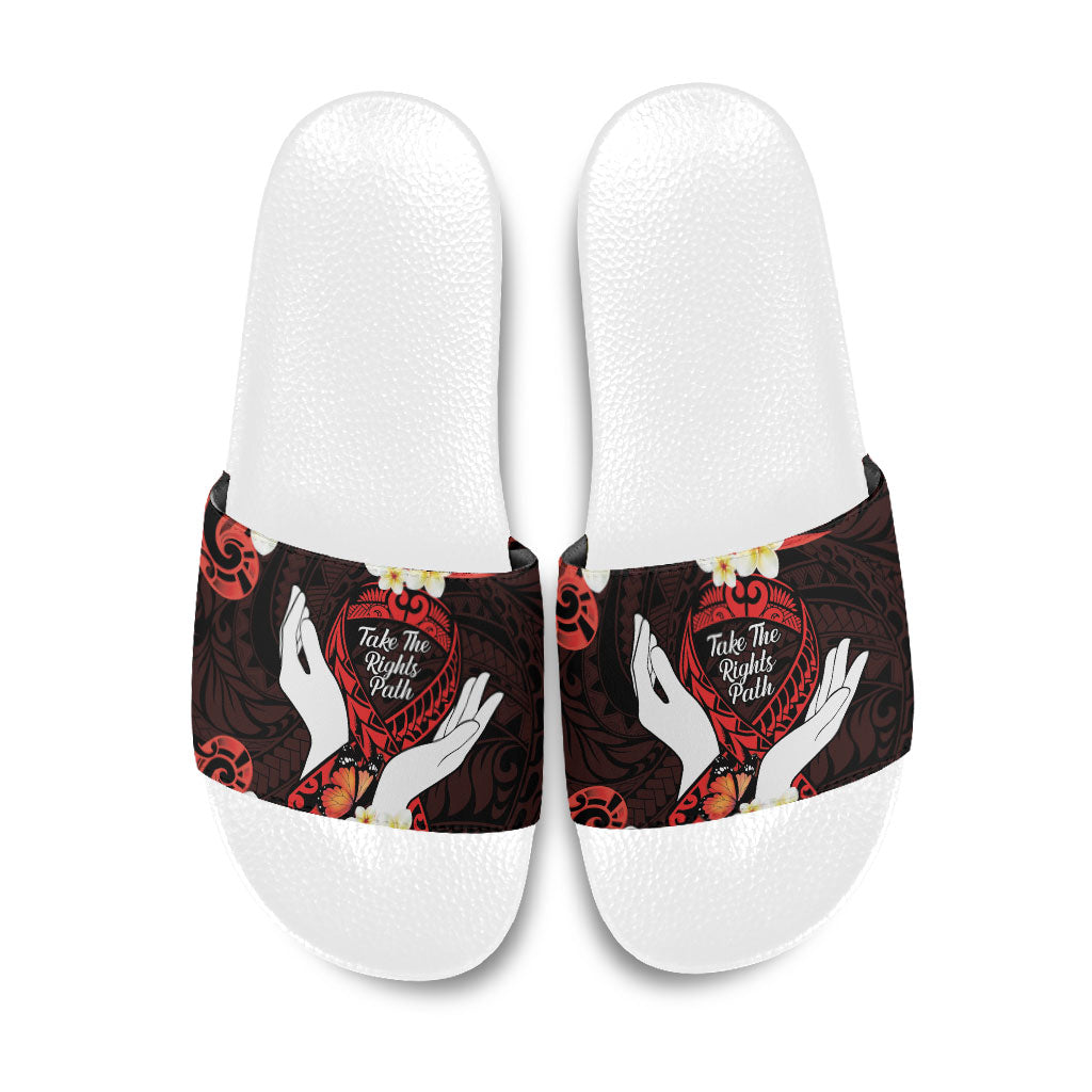 Polynesia AIDS Support Slide Sandals Take The Rights Path Polynesian Pattern