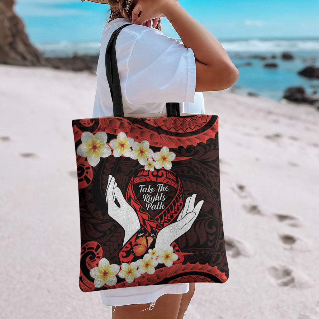 Polynesia AIDS Support Tote Bag Take The Rights Path Polynesian Pattern