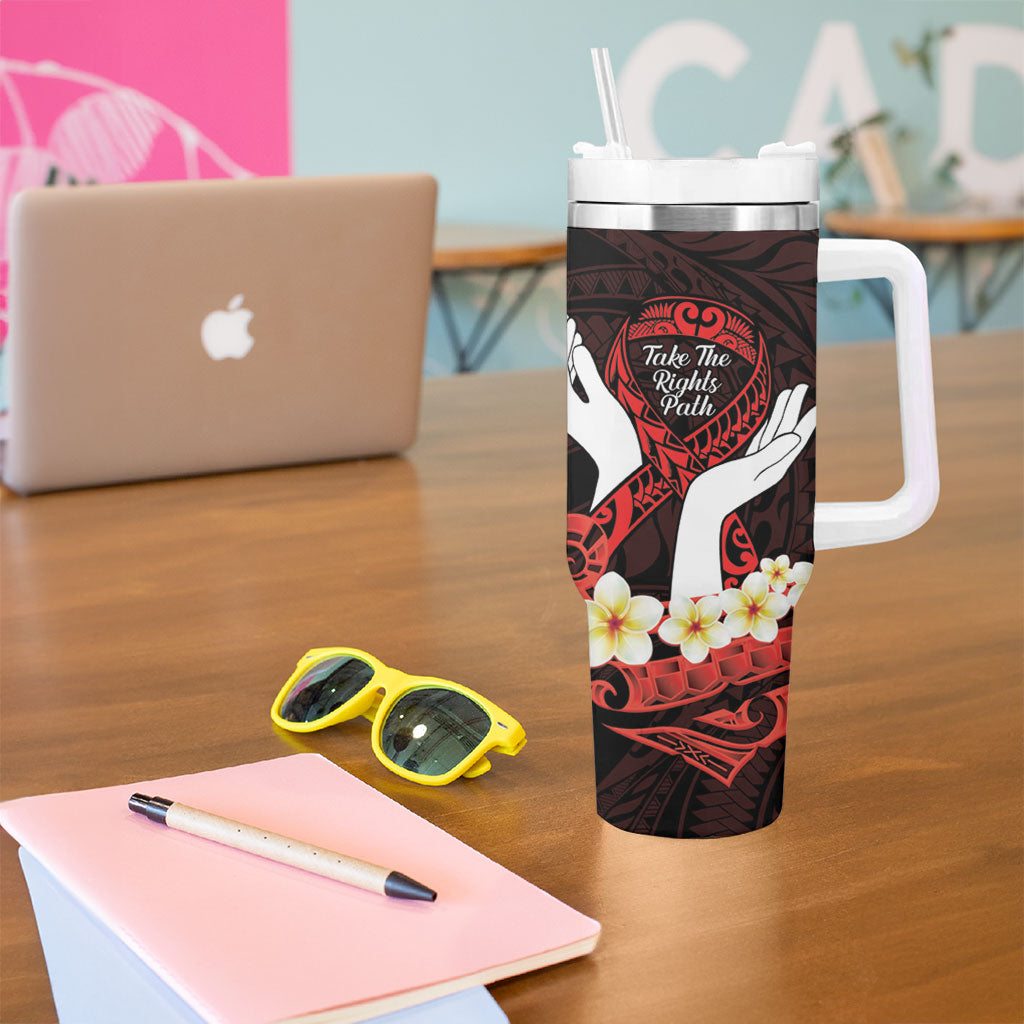 Polynesia AIDS Support Tumbler With Handle Take The Rights Path Polynesian Pattern