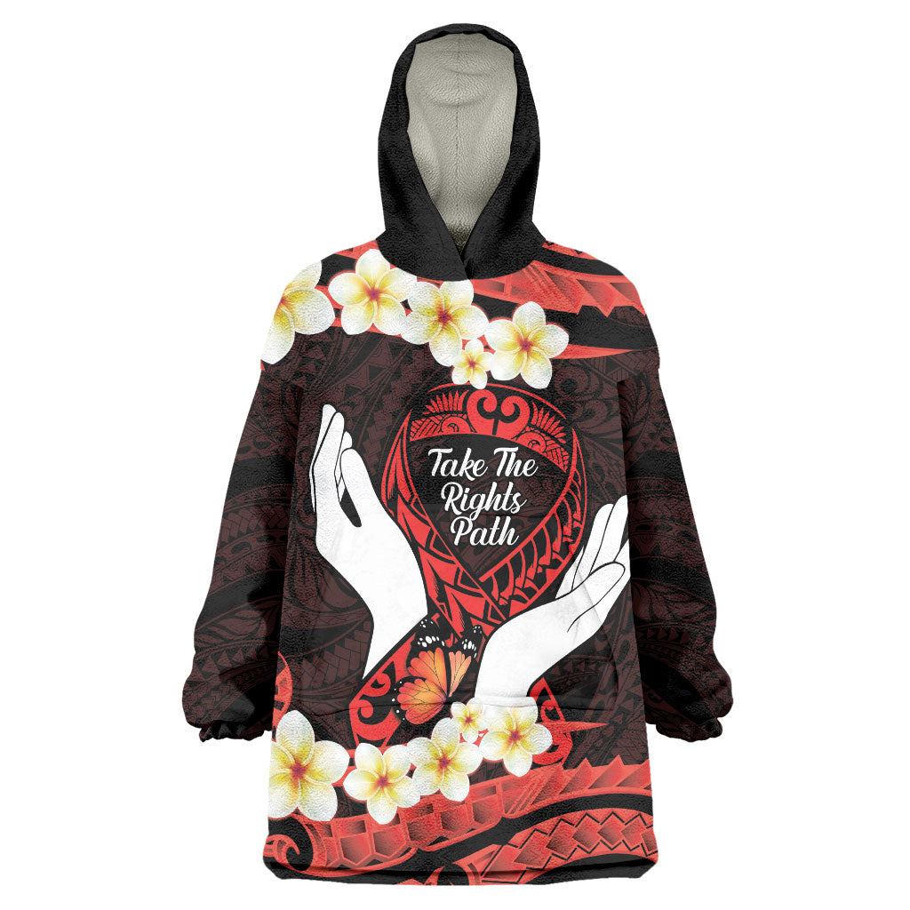 Polynesia AIDS Support Wearable Blanket Hoodie Take The Rights Path Polynesian Pattern