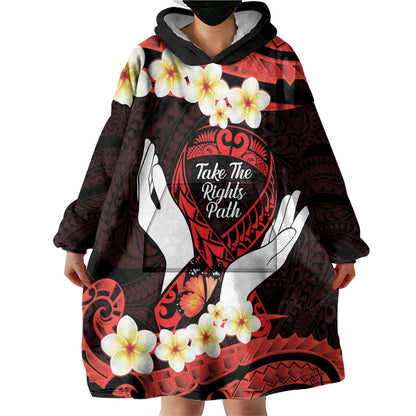 Polynesia AIDS Support Wearable Blanket Hoodie Take The Rights Path Polynesian Pattern
