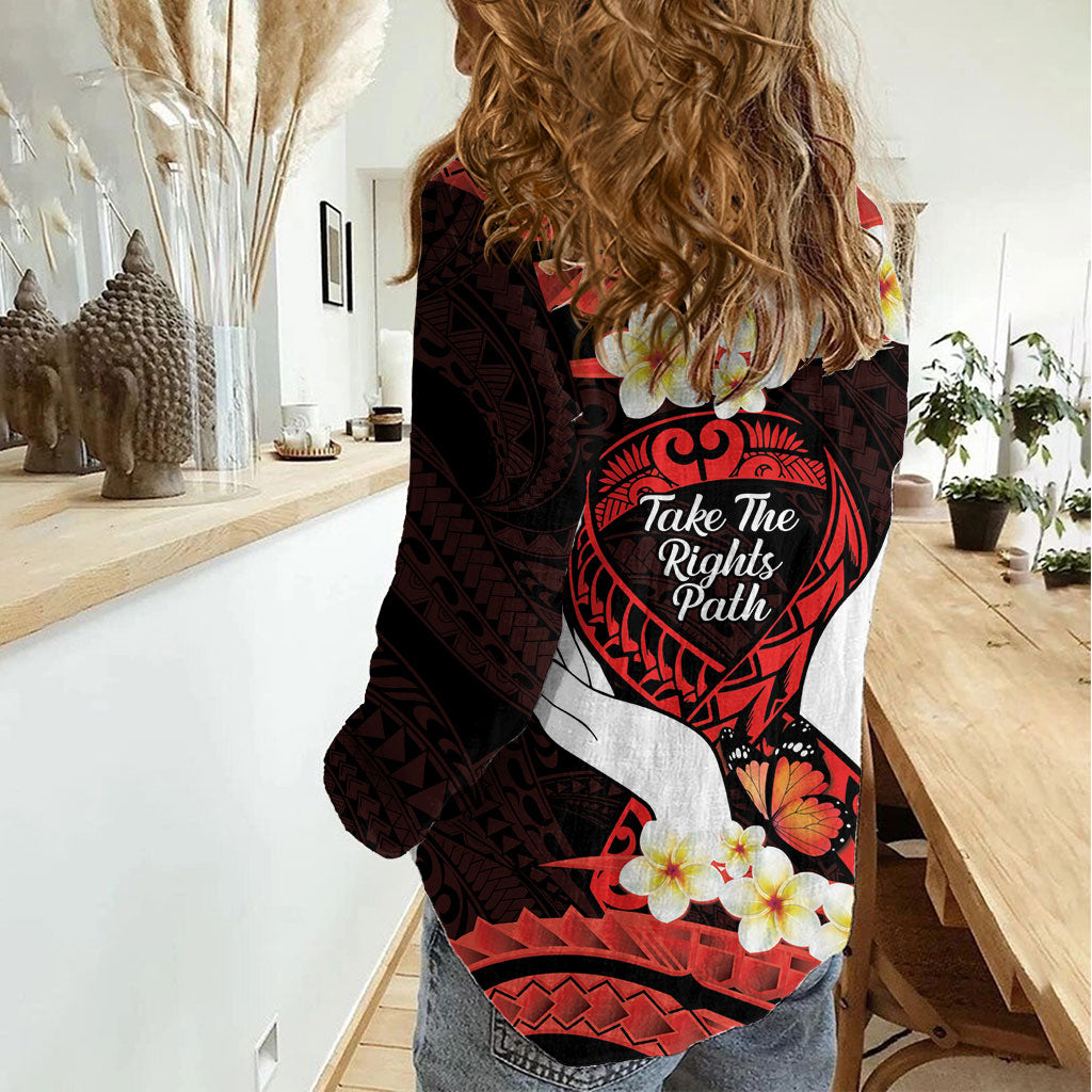 Polynesia AIDS Support Women Casual Shirt Take The Rights Path Polynesian Pattern