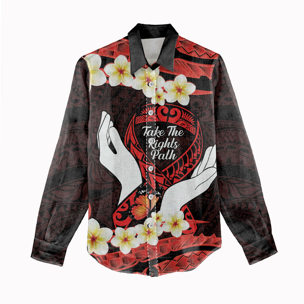 Polynesia AIDS Support Women Casual Shirt Take The Rights Path Polynesian Pattern