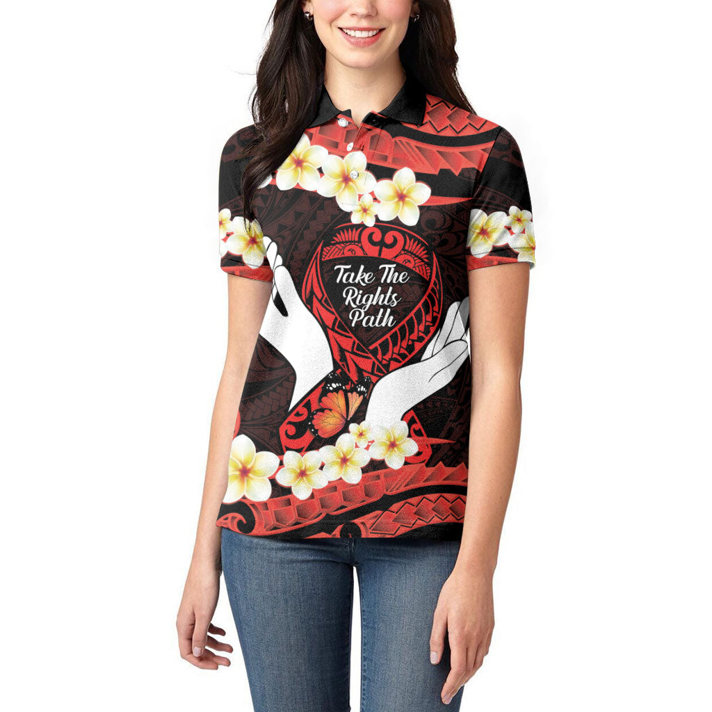 Polynesia AIDS Support Women Polo Shirt Take The Rights Path Polynesian Pattern