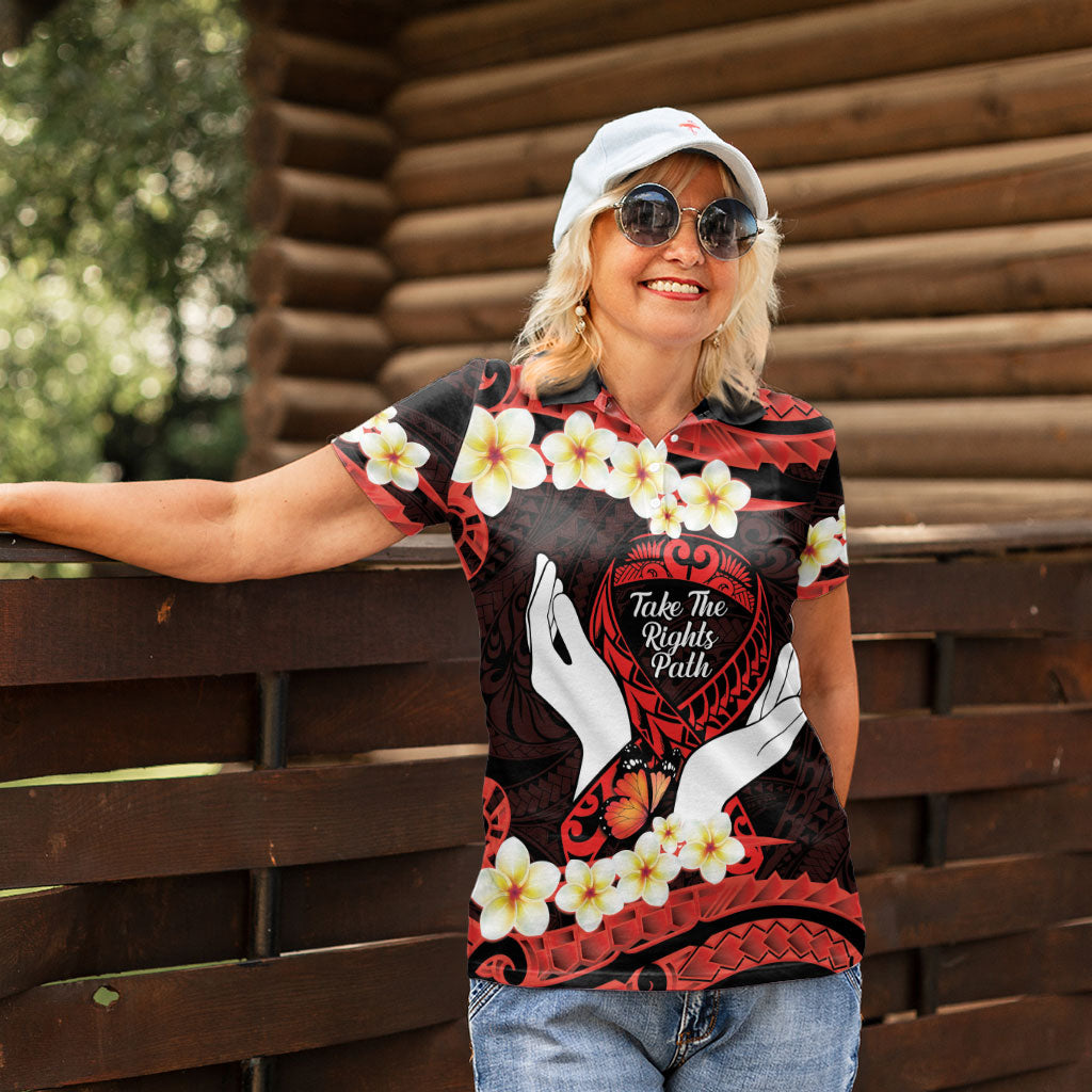 Polynesia AIDS Support Women Polo Shirt Take The Rights Path Polynesian Pattern
