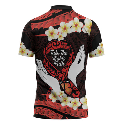 Polynesia AIDS Support Zipper Polo Shirt Take The Rights Path Polynesian Pattern