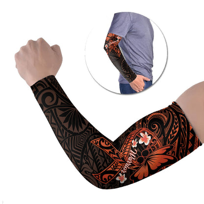 Polynesia Leukemia Warrior Arm Sleeves Butterfly Polynesian Orange Ribbon