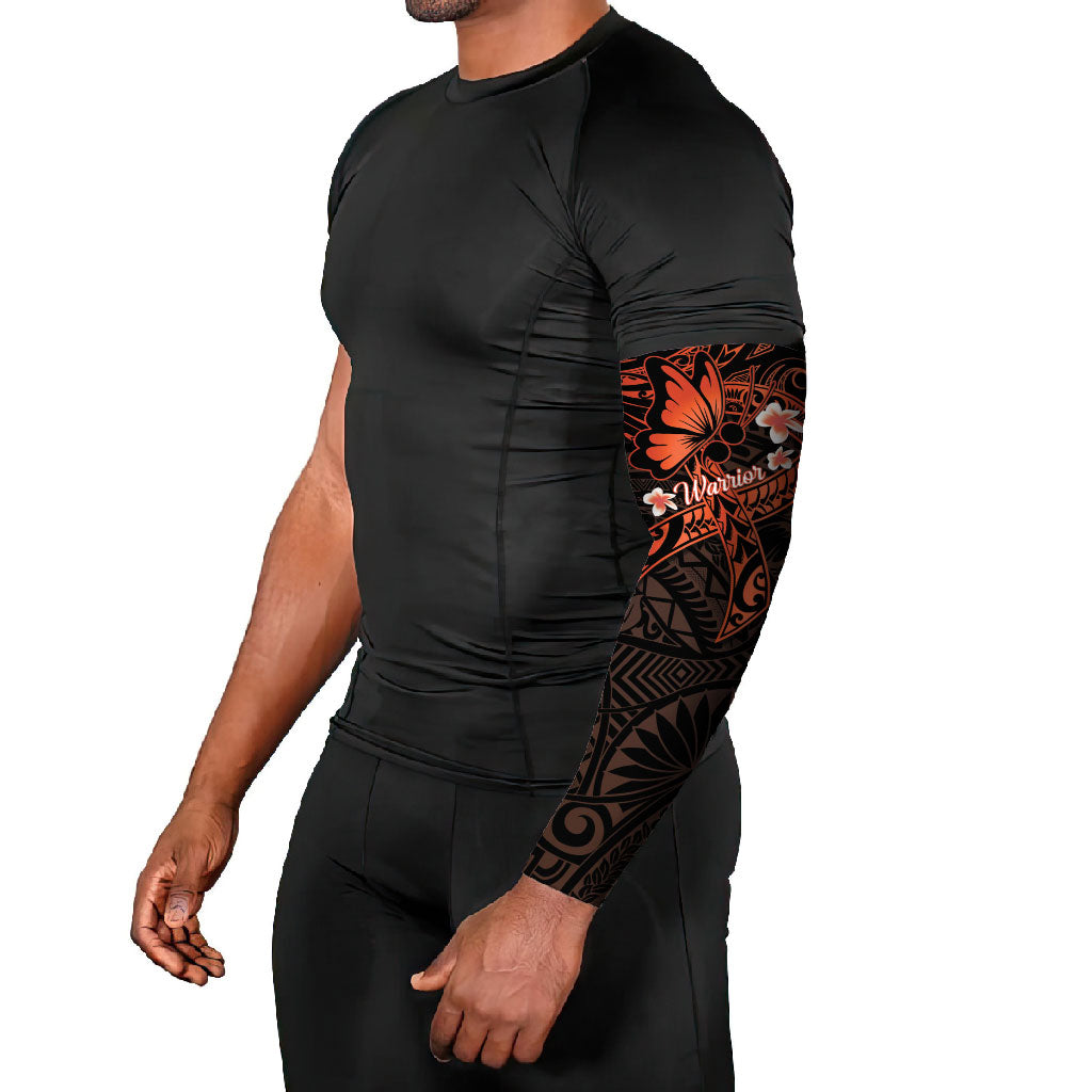 Polynesia Leukemia Warrior Arm Sleeves Butterfly Polynesian Orange Ribbon
