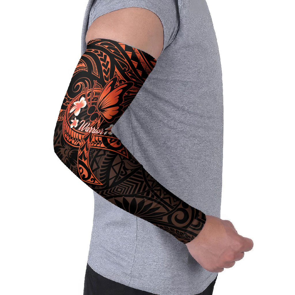 Polynesia Leukemia Warrior Arm Sleeves Butterfly Polynesian Orange Ribbon