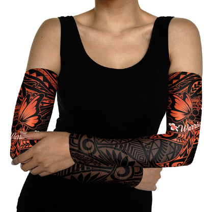 Polynesia Leukemia Warrior Arm Sleeves Butterfly Polynesian Orange Ribbon