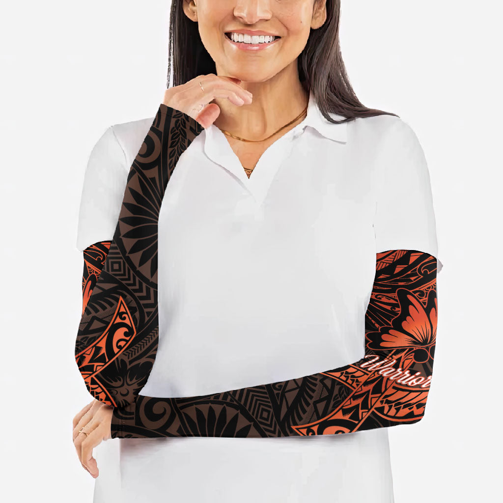 Polynesia Leukemia Warrior Arm Sleeves Butterfly Polynesian Orange Ribbon