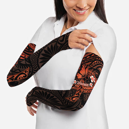 Polynesia Leukemia Warrior Arm Sleeves Butterfly Polynesian Orange Ribbon