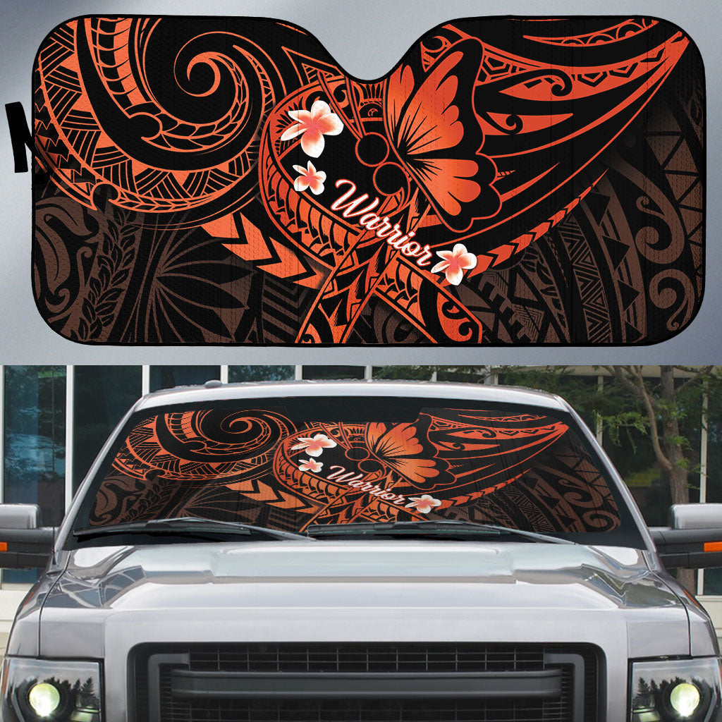 Polynesia Leukemia Warrior Auto Sun Shade Butterfly Polynesian Orange Ribbon