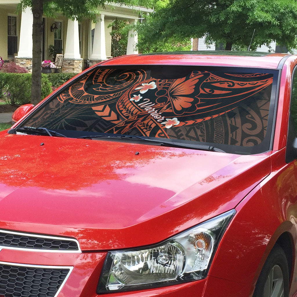 Polynesia Leukemia Warrior Auto Sun Shade Butterfly Polynesian Orange Ribbon