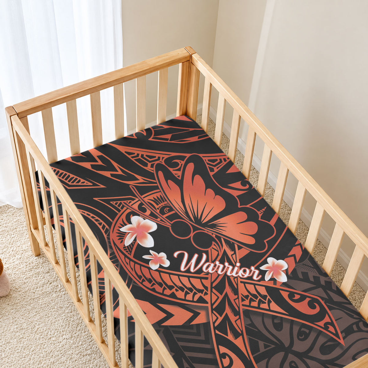 Polynesia Leukemia Warrior Baby Bed Cover Butterfly Polynesian Orange Ribbon