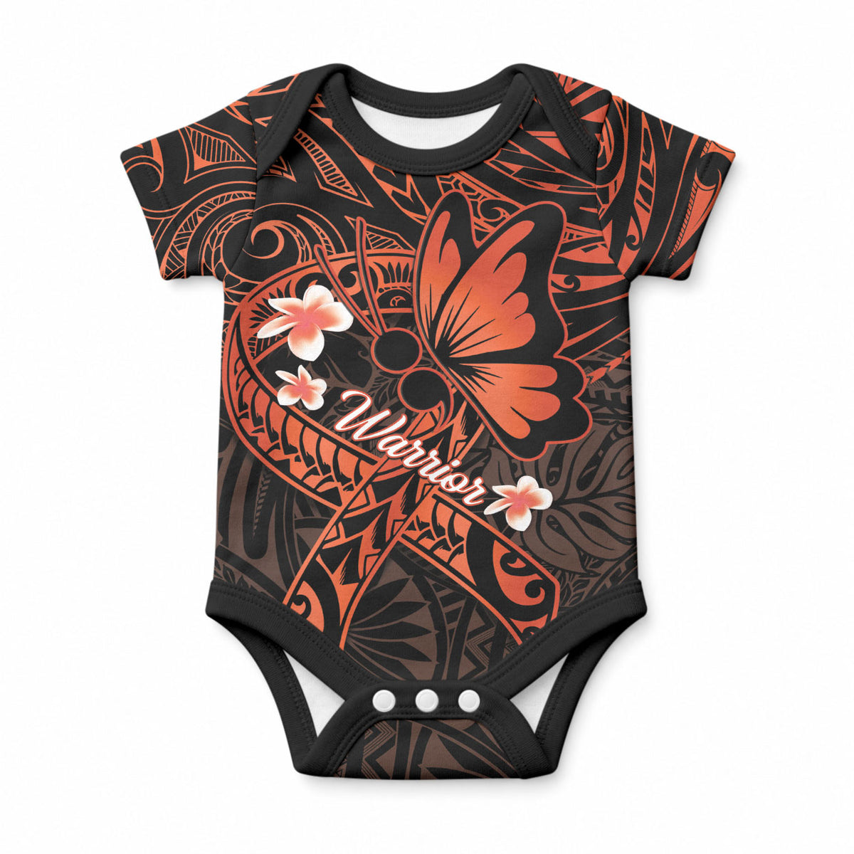 Polynesia Leukemia Warrior Baby Onesie Butterfly Polynesian Orange Ribbon