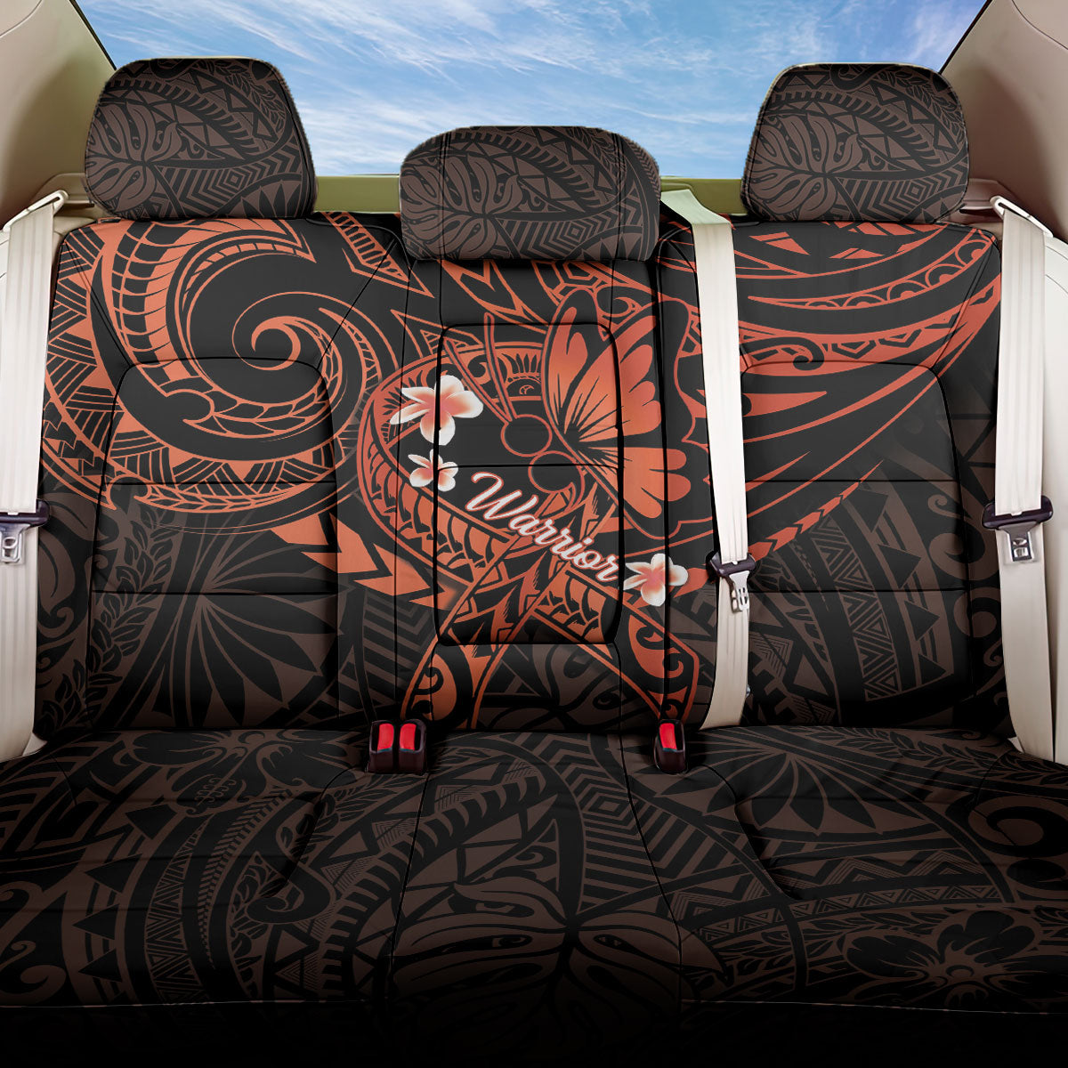 Polynesia Leukemia Warrior Back Car Seat Cover Butterfly Polynesian Orange Ribbon