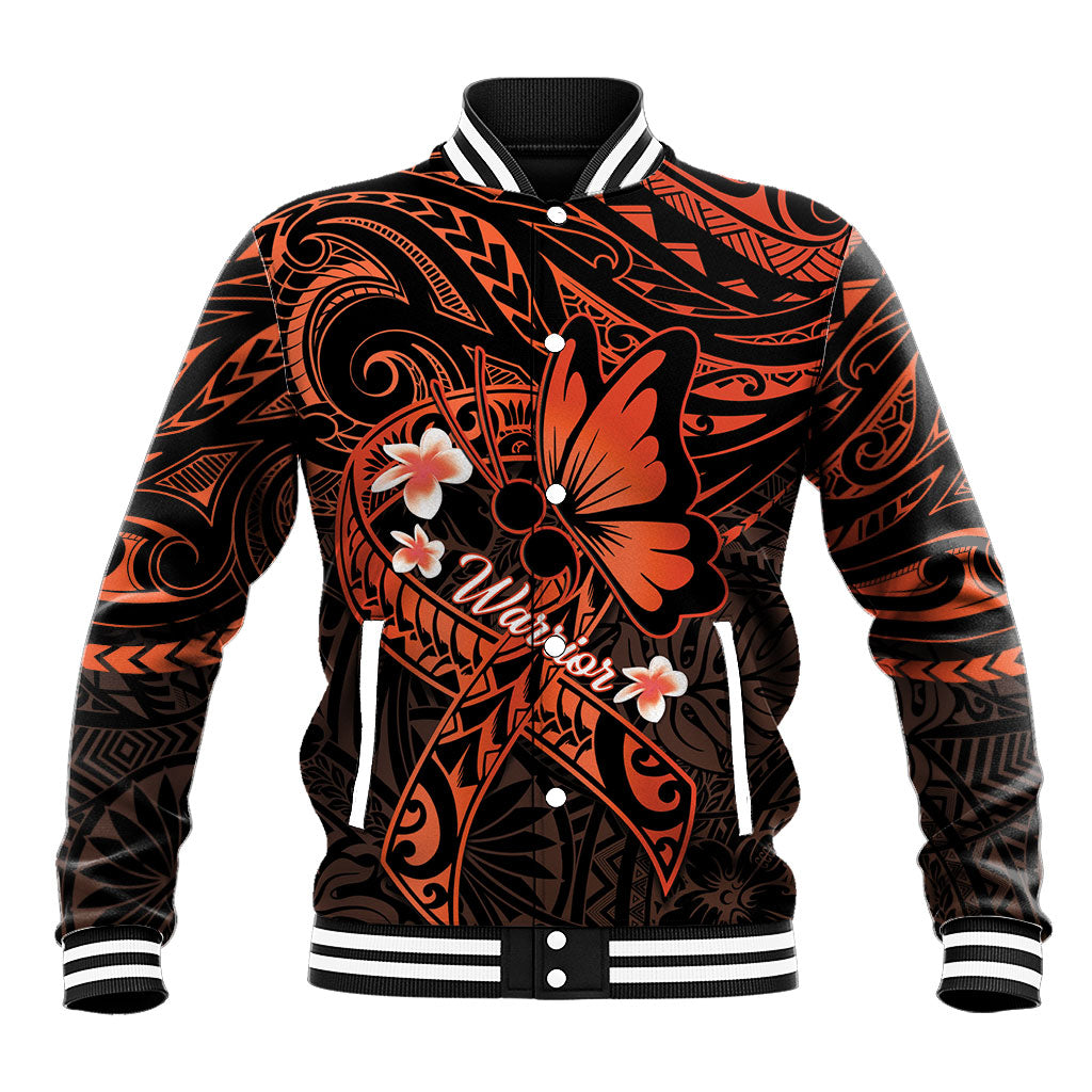 Polynesia Leukemia Warrior Baseball Jacket Butterfly Polynesian Orange Ribbon