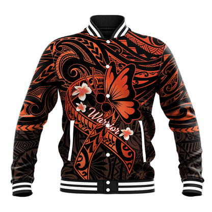 Polynesia Leukemia Warrior Baseball Jacket Butterfly Polynesian Orange Ribbon