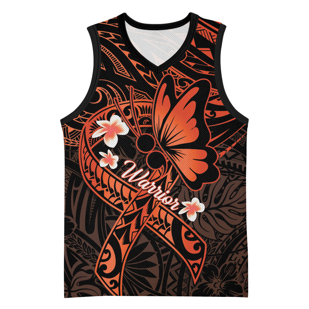 Polynesia Leukemia Warrior Basketball Jersey Butterfly Polynesian Orange Ribbon