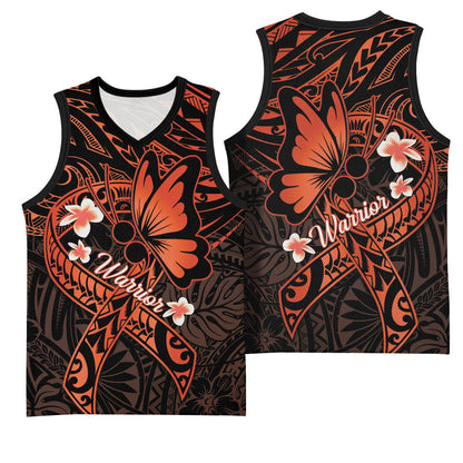 Polynesia Leukemia Warrior Basketball Jersey Butterfly Polynesian Orange Ribbon