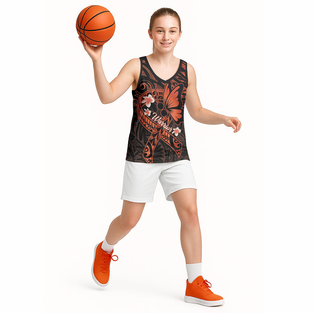 Polynesia Leukemia Warrior Basketball Jersey Butterfly Polynesian Orange Ribbon