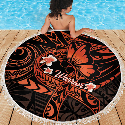 Polynesia Leukemia Warrior Beach Blanket Butterfly Polynesian Orange Ribbon
