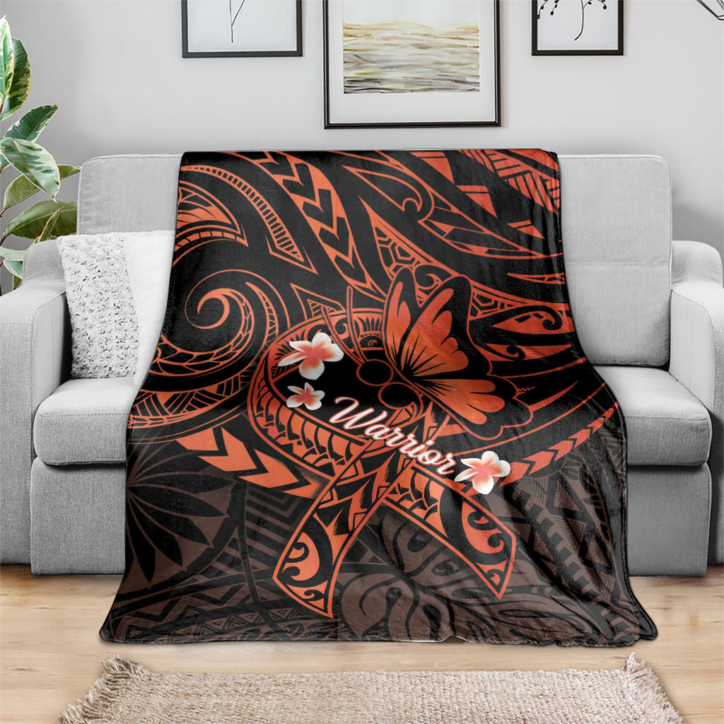Polynesia Leukemia Warrior Blanket Butterfly Polynesian Orange Ribbon