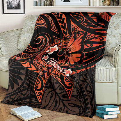 Polynesia Leukemia Warrior Blanket Butterfly Polynesian Orange Ribbon