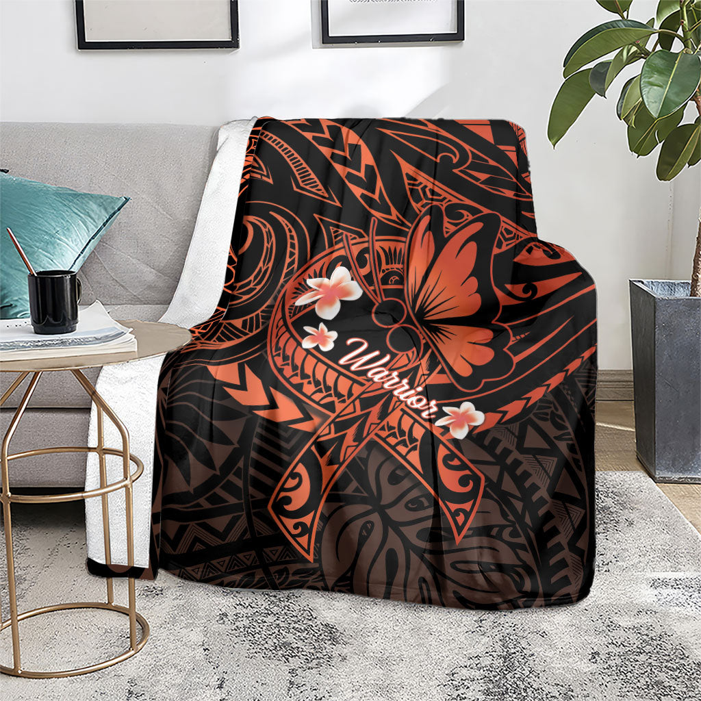 Polynesia Leukemia Warrior Blanket Butterfly Polynesian Orange Ribbon