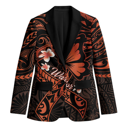 Polynesia Leukemia Warrior Blazer Butterfly Polynesian Orange Ribbon