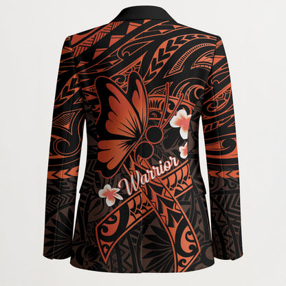 Polynesia Leukemia Warrior Blazer Butterfly Polynesian Orange Ribbon